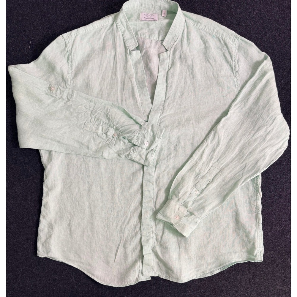 Baird McNutt Murano Mens XL 100% Linen Shirt Light Green Long Sleeve Beach Boho